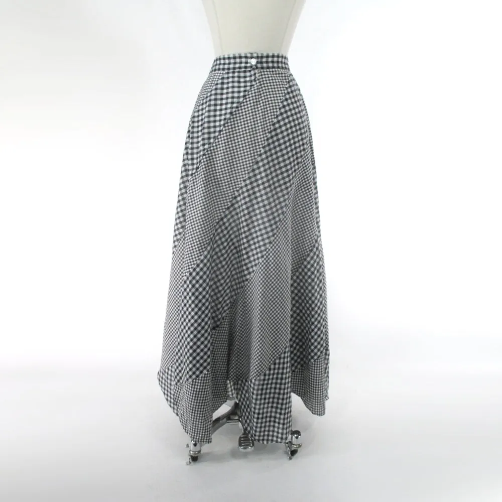 Vintage 70s Swirled Pinwheel Gingham Maxi Skirt M