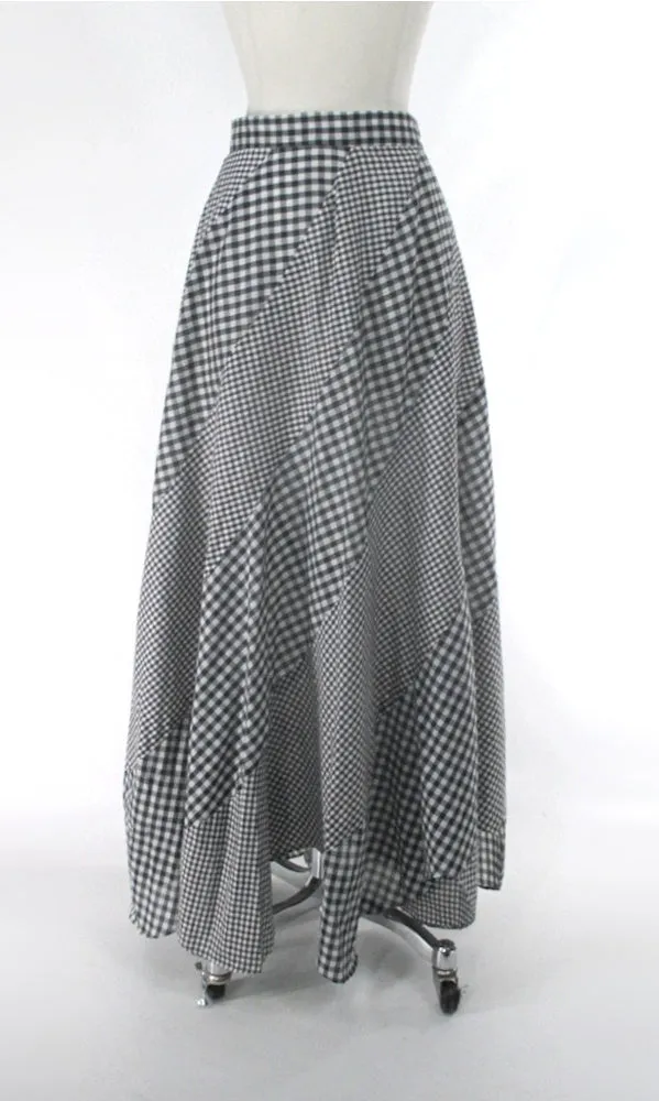 Vintage 70s Swirled Pinwheel Gingham Maxi Skirt M