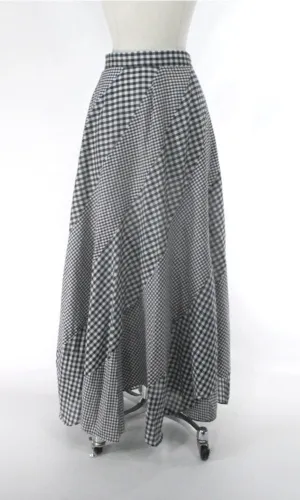 Vintage 70s Swirled Pinwheel Gingham Maxi Skirt M