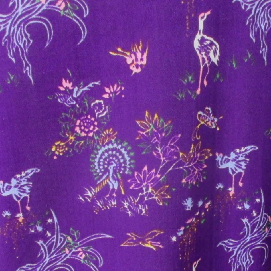 Vintage 70s Womens Dagger Collar Purple Birds Novelty Top Shirt M / L