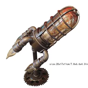 Vintage Rocket Ship Lamp Steampunk Industrial Desk Night Lights Decoractive Bedside Table Light for Bar Bedroom Decor Kids Gifts