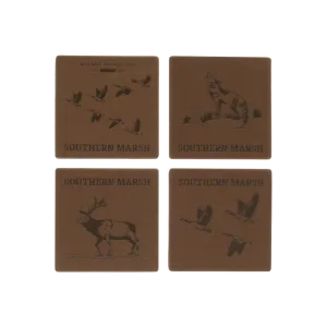 Waxed Canvas Coaster Set - Etched Animals