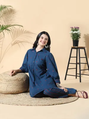 Women Geometric Anarkali Navy Blue Kurta Set