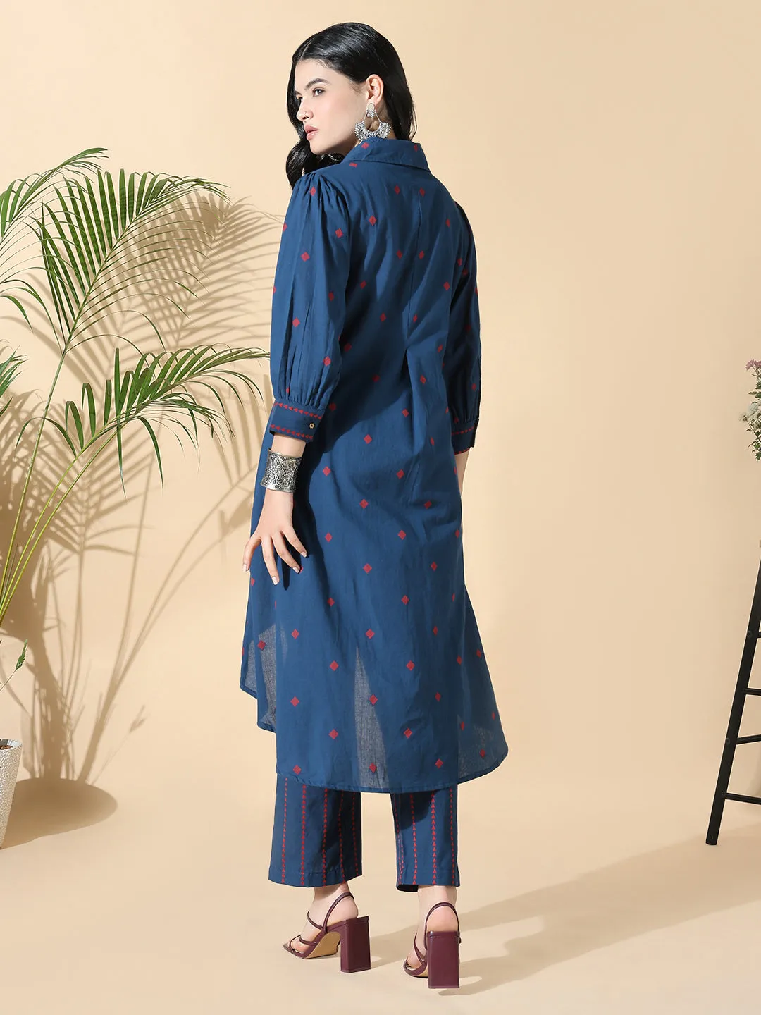 Women Geometric Anarkali Navy Blue Kurta Set