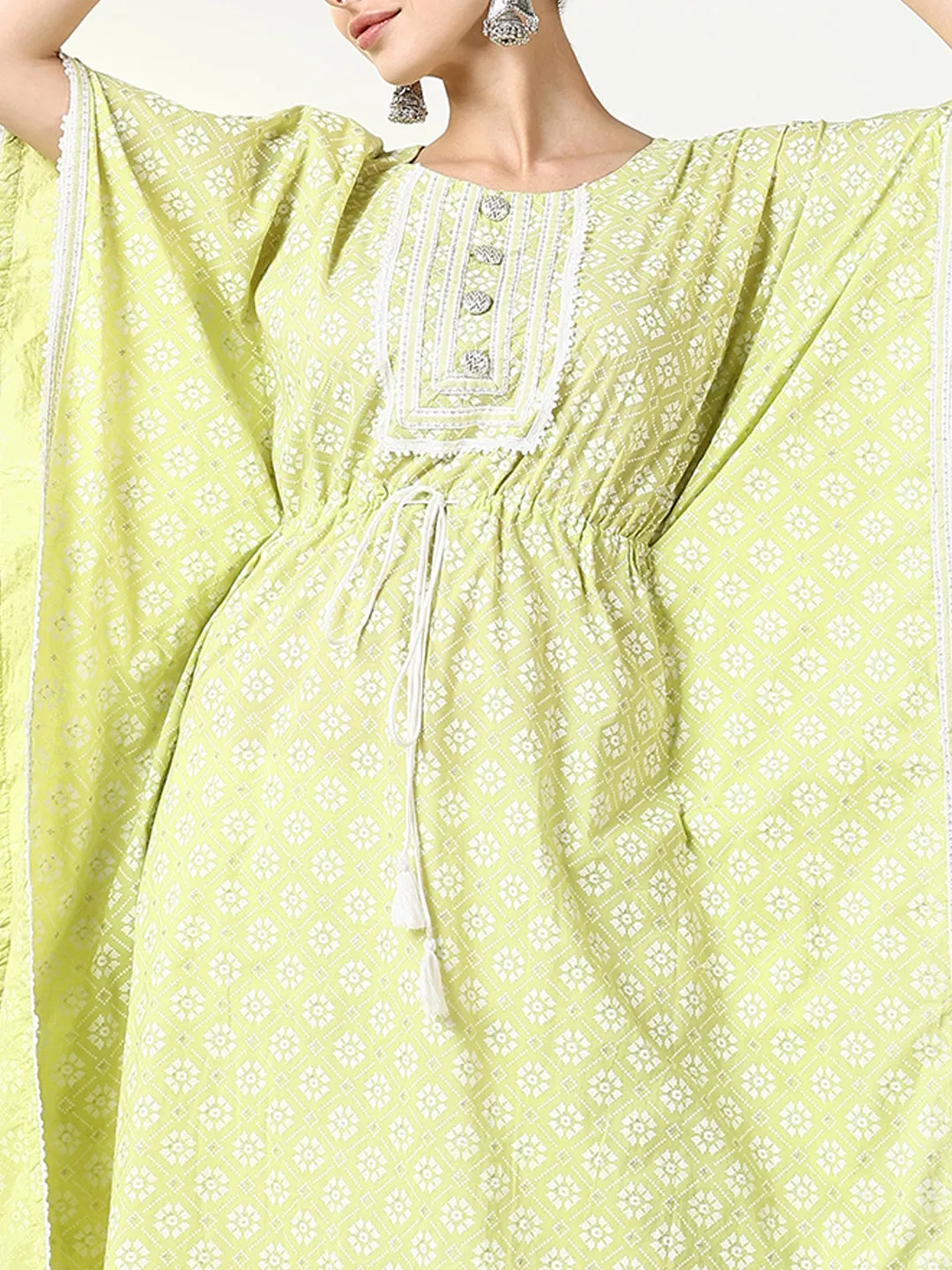 Women Green Geometric Kaftan Kurta