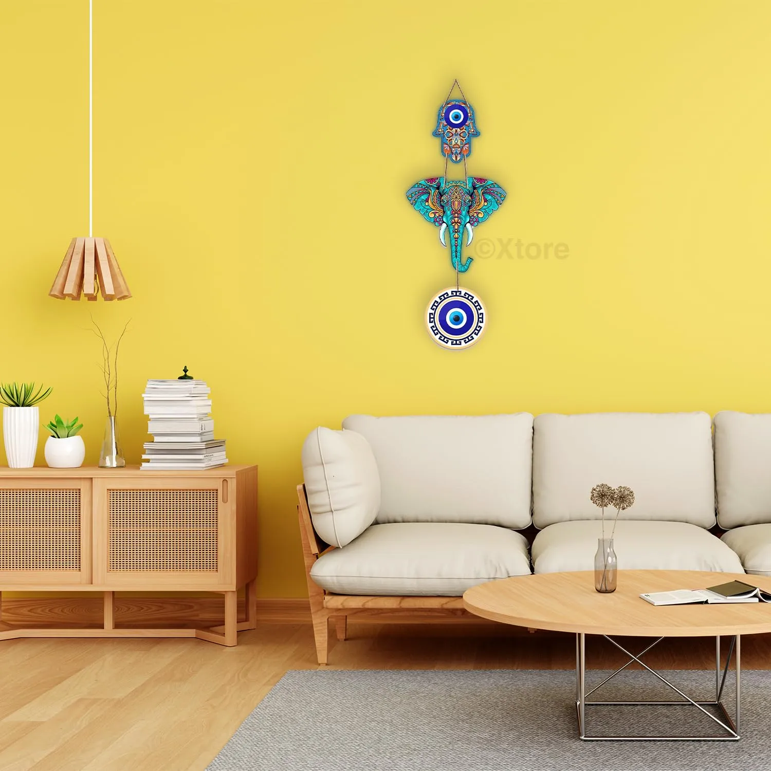 Xtore Decorative Wall Art MDF Wooden Hanger for Living Room | Bedroom | Office | Kitchen | Evil Eye | Nazar Raksha | Modern Art - Pack of 1